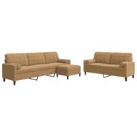 3-delige Loungeset met kussens en bolsters fluweel bruin - thumbnail
