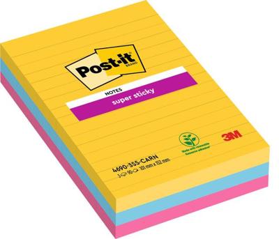 Post-it Super Sticky notes XXL Carnival, 90 vel, ft 101 X 152 mm, gelijnd, geassorteerde kleuren, pak van Post-it Super Sticky notes XXL Carnival, 90 vel, ft 101 X 152 mm, gelijnd, geassorteerde kleuren, pak van