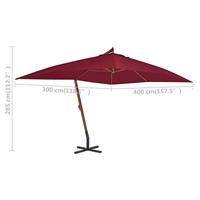 VidaXL Zweefparasol met houten paal 400x300 cm bordeauxrood - thumbnail