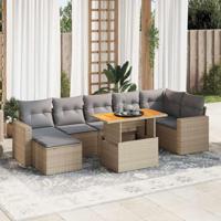 8-delige Loungeset met kussens poly rattan beige - thumbnail