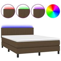 Boxspring met matras en LED stof donkerbruin 140x200 cm - thumbnail