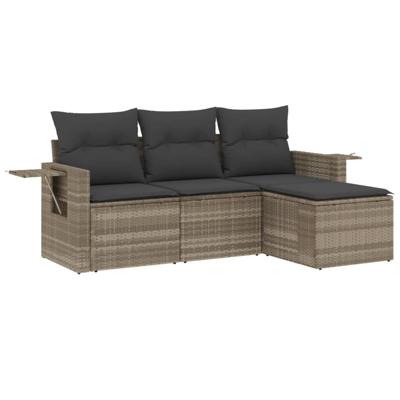 4-delige Loungeset met kussens poly rattan lichtgrijs