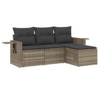 4-delige Loungeset met kussens poly rattan lichtgrijs - thumbnail