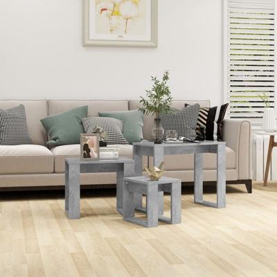 VidaXL 3-delige tafeltjesset bewerkt hout betongrijs