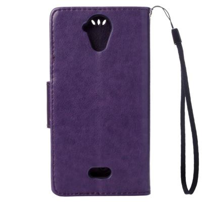 Wiko U voelt Lite ingedrukt bloemen horizontaal flip lederen draagtas met magnetische sluiting & houder & kaartsleuven & Wallet(Purple)
