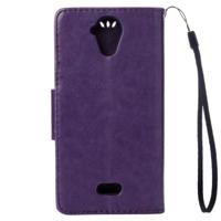 Wiko U voelt Lite ingedrukt bloemen horizontaal flip lederen draagtas met magnetische sluiting & houder & kaartsleuven & Wallet(Purple) - thumbnail