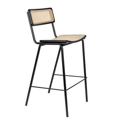 Zuiver Barkruk 'Jort' Rotan, kleur Naturel/Zwart (zithoogte 78cm)