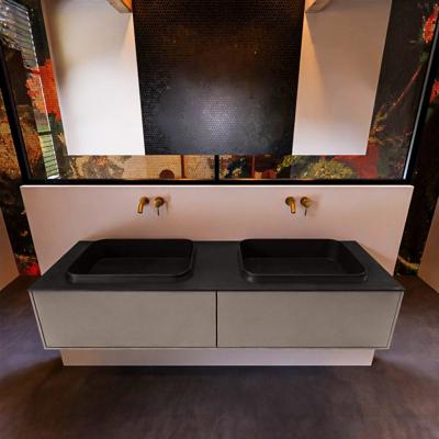 Badkamermeubelset Mondiaz Erin 150 cm met 2 Lades met RIDGE Wastafel Dubbel Urban Zonder Kraangaten Greeploos Mat Smoke Badkamermeubelset Mondiaz Erin 150 cm met 2 Lades met RIDGE Wastafel Dubbel Urban Zonder Kraangaten Greeploos Mat Smoke