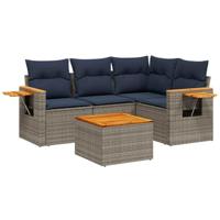 5-delige Loungeset met kussens poly rattan grijs - thumbnail