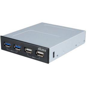 Akasa Akasa InterConnect S - Anschlüsse am vorderen Bedienfeld des Speicherschachts (A AK-ICR-12V3 USB-hub 4 poorten USB-A USB 3.0 5 GBit/s Zwart