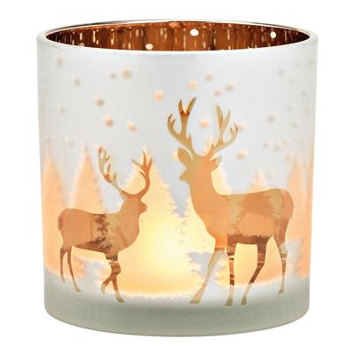 Windlicht met hertendecor van glas, wit/goud (B/H/D) 15x15x15 cm