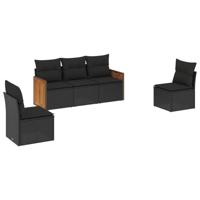 5-delige Loungeset met kussens poly rattan zwart - thumbnail