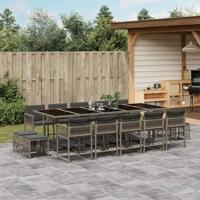 15-delige Tuinset met kussens poly rattan grijs - thumbnail