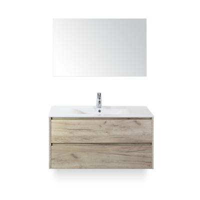 Dante Badmeubelset 100 cm - Craft Oak - Keramische Wastafel Wit Enjoy - met Spiegel