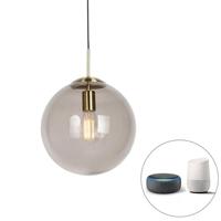 QAZQA Smart hanglamp messing met smoke glas 30 cm incl. Wifi ST64 - - thumbnail