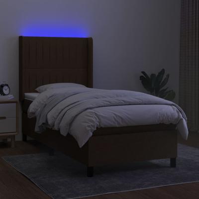 Boxspring met matras en LED stof donkerbruin 140x190 cm