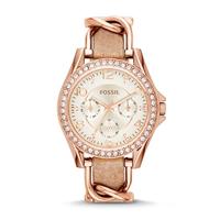 Fossil Dames Riley multifunctioneel Rosegoudkleurig roestvrijstalen horloge ES3466 - thumbnail
