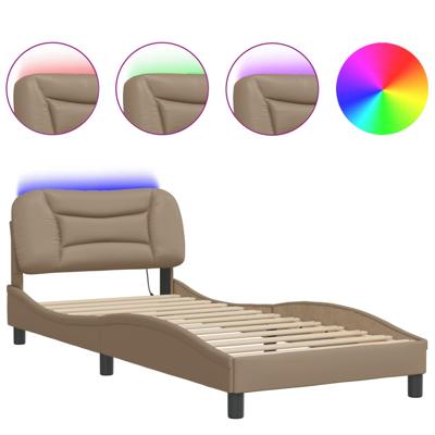 Bedframe met LED-verlichting kunstleer cappuccino 140x200 cm
