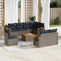 9-delige Loungeset met kussens poly rattan grijs - thumbnail