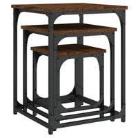 3-delige Tafeltjesset bewerkt hout bruin eikenkleur - thumbnail