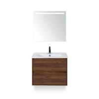 Porto Badmeubelset 70 cm - Walnoot - Keramische Wastafel Wit Slim - met Sence Spiegel - thumbnail