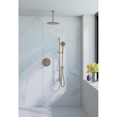 Fortifura Calvi Inbouw Regendoucheset - rond - thermostatisch - plafondarm - glijstang - 25cm hoofddouche - ronde handdouche - Geborsteld Messing PVD (Goud) SW706206/SW720555/SW720557/SW1183046/SW721169/SW76