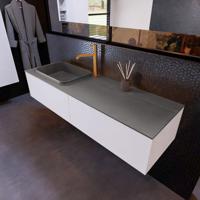 Badkamermeubelset Mondiaz Erin 150 cm met 2 Lades met RIDGE Wastafel Links Dark grey met 1 kraangat Greeploos Mat Carrara - thumbnail