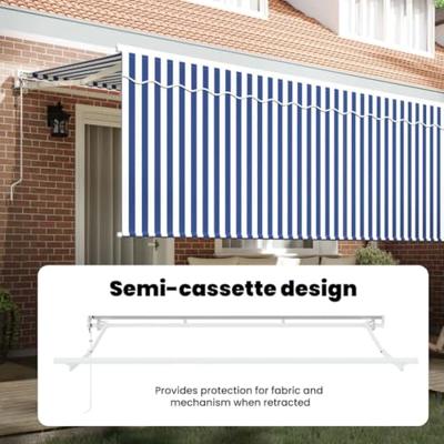 VidaXL Inklapbaar zonnescherm blauw en wit 350 x 200 cm