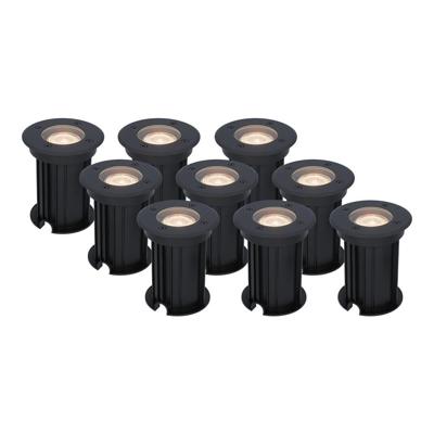 Set van 9 Maisy LED Grondspots Rond - Dimbaar - GU10 - 2700K warm wit - 4 Watt 345 lumen - Rond - Ø12cm - Tuinspot - Oprit - Zwart - IP67 waterdicht Set van 9 Maisy LED Grondspots Rond - Dimbaar - GU10 - 2700K warm wit - 4 Watt 345 lumen - Rond - Ø12cm - Tuinspot - Oprit - Zwart - IP67 waterdicht