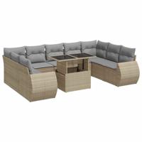 10-delige Loungeset met kussens poly rattan beige - thumbnail