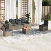 6-delige Loungeset met kussens poly rattan grijs - thumbnail