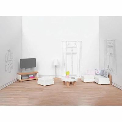 Goki houten poppenmeubels woonkamer, 15dlg.