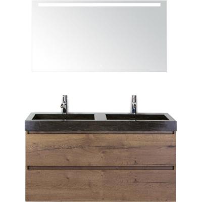 Maxx XL Badmeubelset 120 cm - Tabacco - Wastafel Lucca Dubbel 2 Kraangaten met LED Spiegel