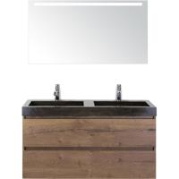 Maxx XL Badmeubelset 120 cm - Tabacco - Wastafel Lucca Dubbel 2 Kraangaten met LED Spiegel - thumbnail