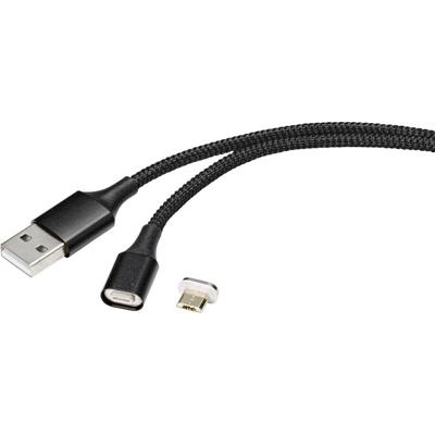 Renkforce RF-4746074 USB-kabel USB 2.0 USB-A stekker, USB-micro-B stekker 1.00 m Zwart Magnetische stekker