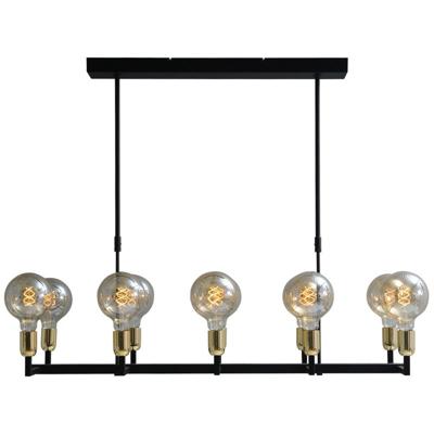 Masterlight Zwarte eetkamer hanglampTube 10-lichts gouden fittingen - 204660