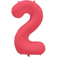 Folieballon Cijfer 2 Neon Rood (86cm) - thumbnail
