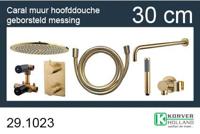 Inbouwthermostaatset Wiesbaden Caral Rond 30cm Muuruitloop Geborsteld Messing Goud PVD Coating - thumbnail