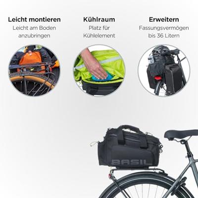 Basil miles xl mik bagagedragertas waterdicht 9-36l zwart lime