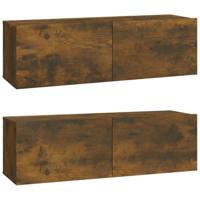 Tv-wandmeubels 2 st 100x30x30 cm bewerkt hout gerookt eiken - thumbnail