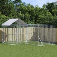 Hondenkennel met dak 4x4x2,5 m gegalvaniseerd staal zilver - thumbnail