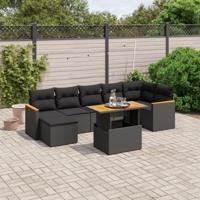 8-delige Loungeset met kussens poly rattan zwart - thumbnail