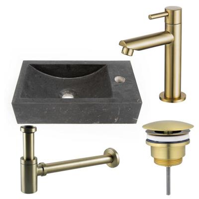 Saniclass Fuente fonteinset - 40x22 - 1 kraangat - rechts - natuursteen - fonteinkraan Geborsteld Messing PVD (Goud) - donker SW696238/SW696208/SW696218/SW728242