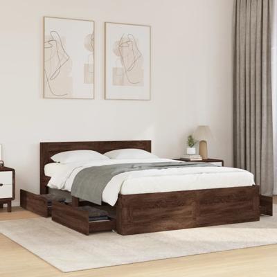 Bedframe met hoofdeinde bewerkt hout bruineikenkleur 120x200 cm