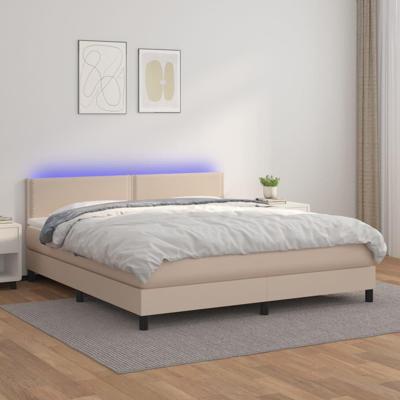 Boxspring met matras en LED kunstleer cappuccinokleur 180x200cm