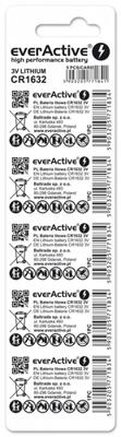 everActive CR1632 Lithium knoopcelbatterijen, 3 V, 5 stuks, krachtigste batterij, 10 jaar houdbaarheid, 5 stuks - 1 blisterkaart