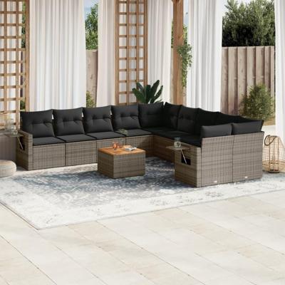 11-delige Loungeset met kussens poly rattan grijs