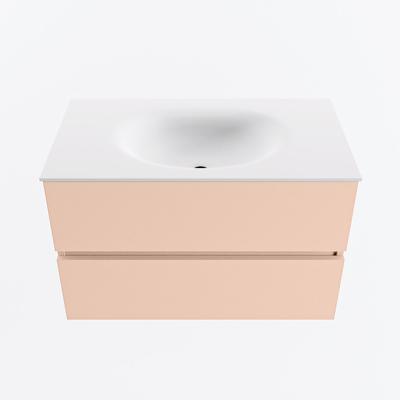 MONDIAZ VICA 80cm badmeubel onderkast Rosee 2 lades. Wastafel MOON midden zonder kraangat, kleur Talc.