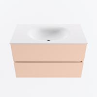 MONDIAZ VICA 80cm badmeubel onderkast Rosee 2 lades. Wastafel MOON midden zonder kraangat, kleur Talc. - thumbnail