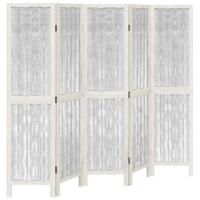 Kamerscherm met 5 panelen massief paulowniahout wit - thumbnail